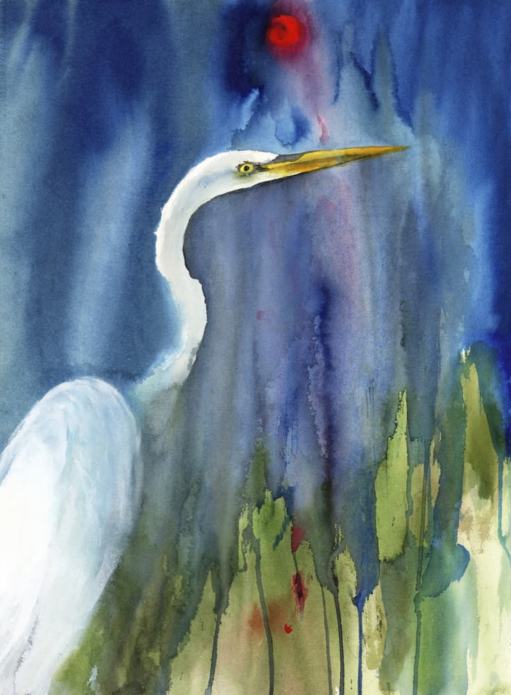Graceful Egret Blue Marsh by RodMacIver — canvas wall art