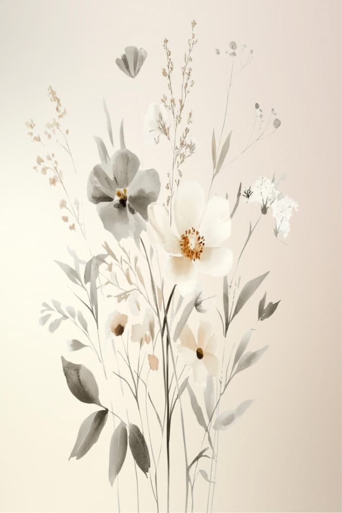 Neutral Watercolor Flowers by Sally Ann Moss — canvas wall art
