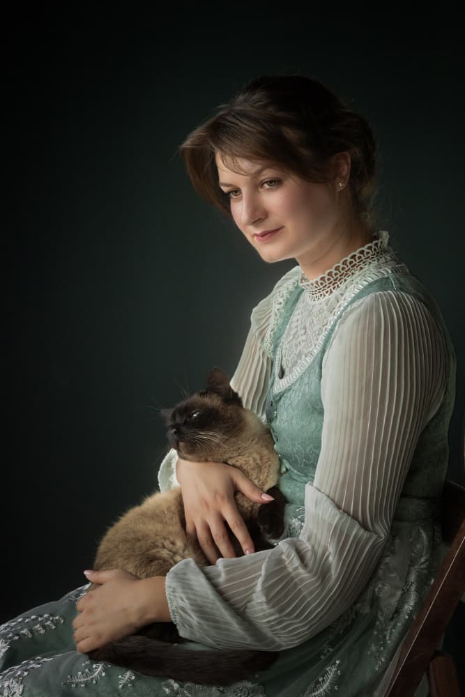 Vintage Woman With Cat by Ionel Onofras — canvas wall art