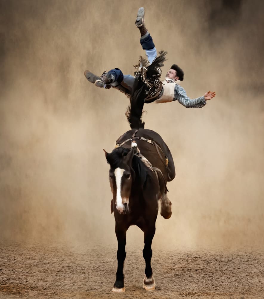 Cowboy Bucking Horse by Jane Lyons — canvas wall art