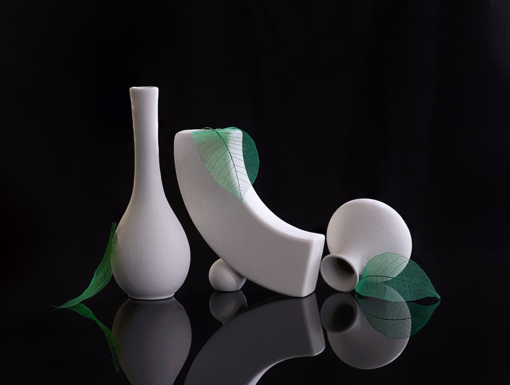 White Vases Green Leaves by Alice Sheng — canvas wall art