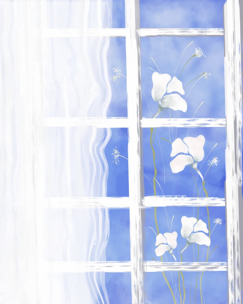 Blue Window Blooms by Sannel Larson — canvas wall art