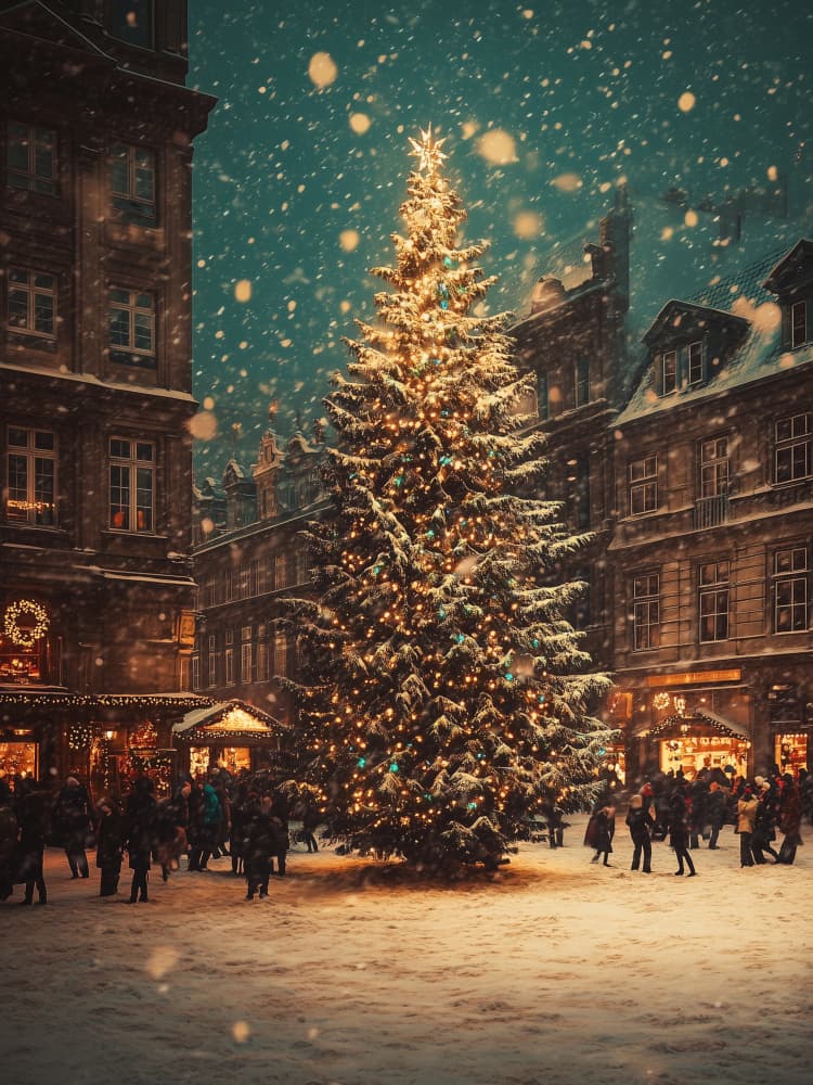 Snowy Christmas Town by Jolly and Dash — canvas wall art