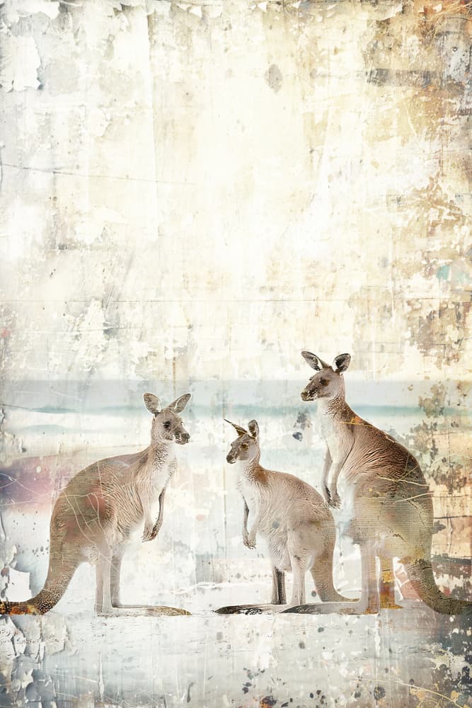 Rustic Kangaroo Family by Rafal Kulik — canvas wall art