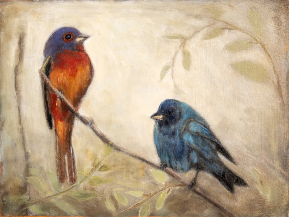 Two Colorful Buntings by Claire Lerner — canvas wall art