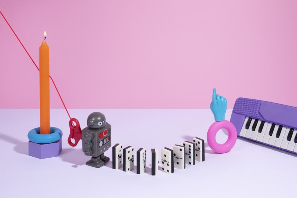 Playful Robot Dominoes by Julia Ramiro — canvas wall art