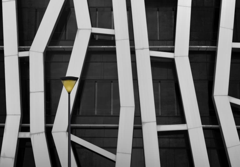 Modern Facade Yellow Light by Wim Schuurmans — canvas wall art