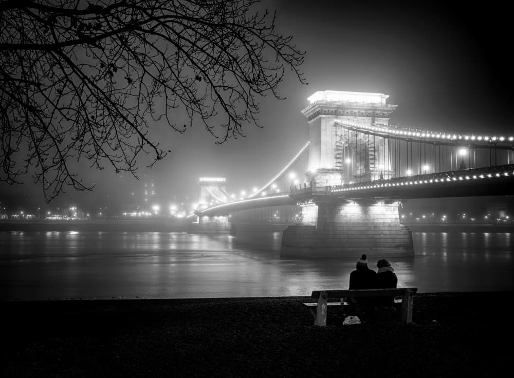 Romantic Foggy Night Bridge by Angela Muliani Hartojo — canvas wall art