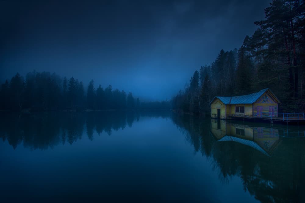Twilight Lake Cabin by Peter Svoboda MQEP — canvas wall art
