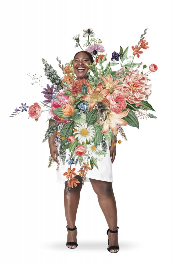 Vibrant Floral Woman by Marja van den Hurk — canvas wall art