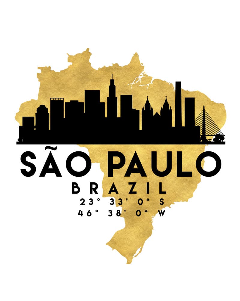Brazil Map São Paulo Skyline by Emiliano Deificus — canvas wall art