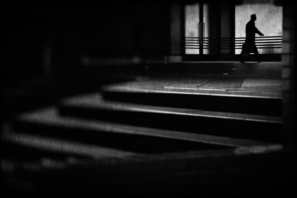 Lone Figure on Stairs by Teruhiko Tsuchida — canvas wall art