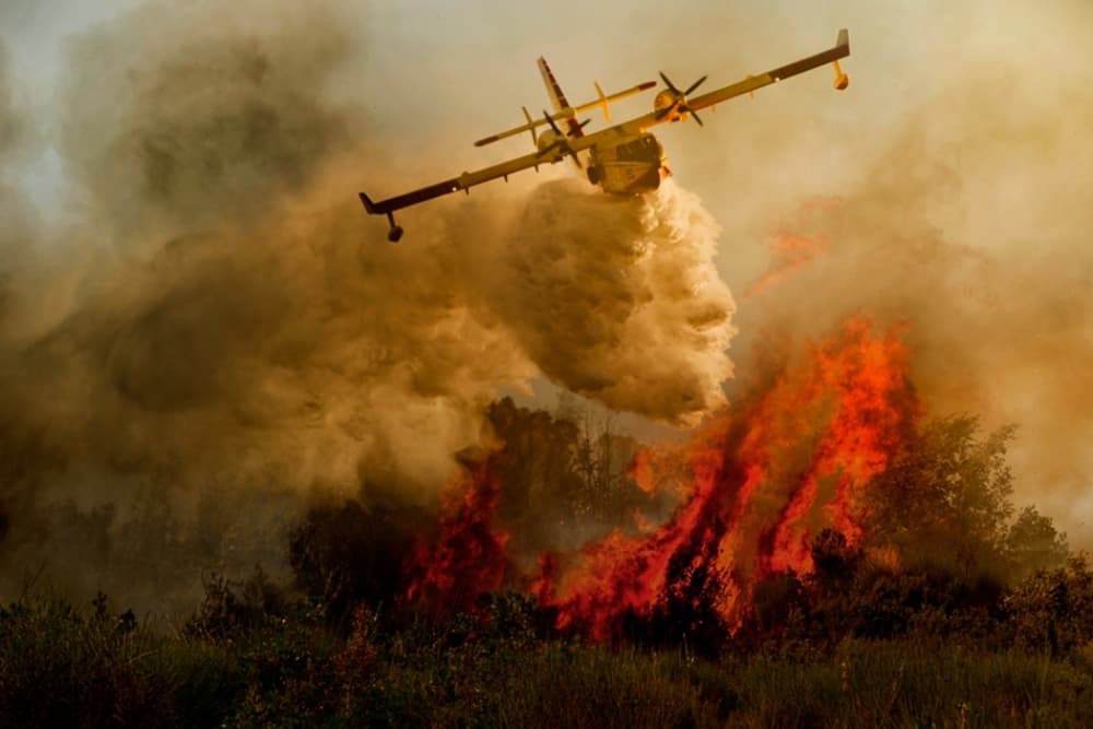 Fire Plane Water Drop by Antonio Grambone — canvas wall art