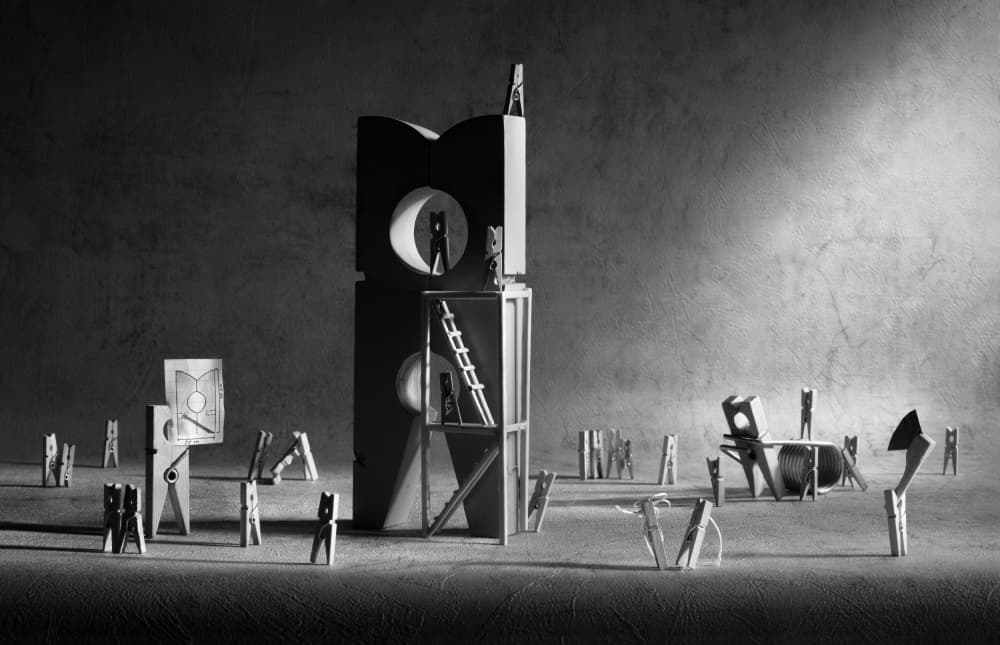 Clothespin City Scene by Victoria Glinka — canvas wall art