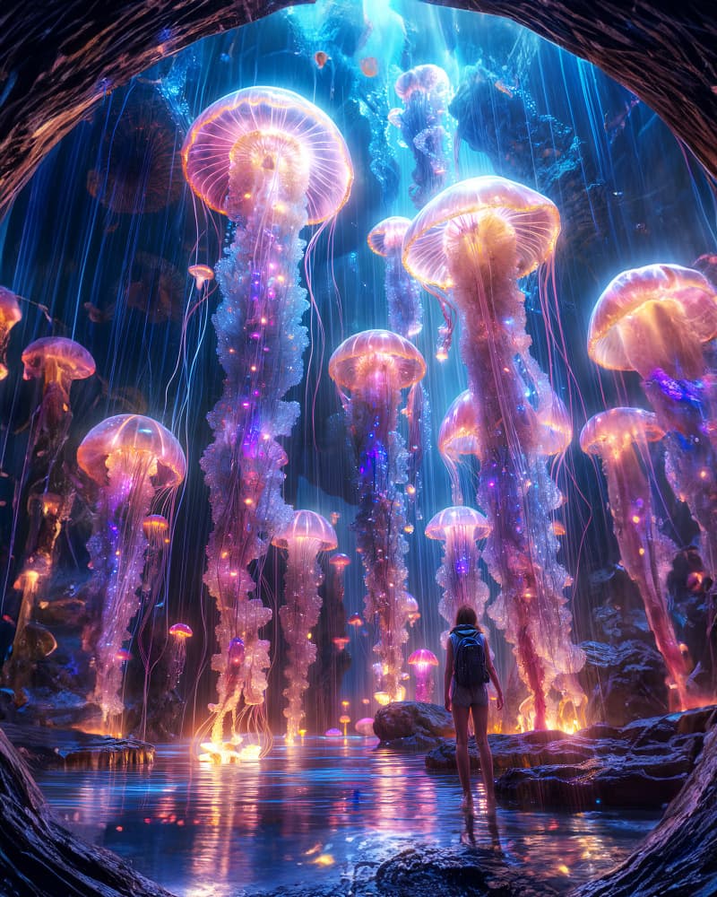 Mystical Jellyfish Cavern by Ritvik takkar — canvas wall art