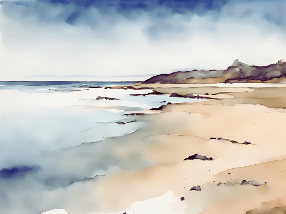 Serene Coastal Watercolor by Ohkimiko — canvas wall art