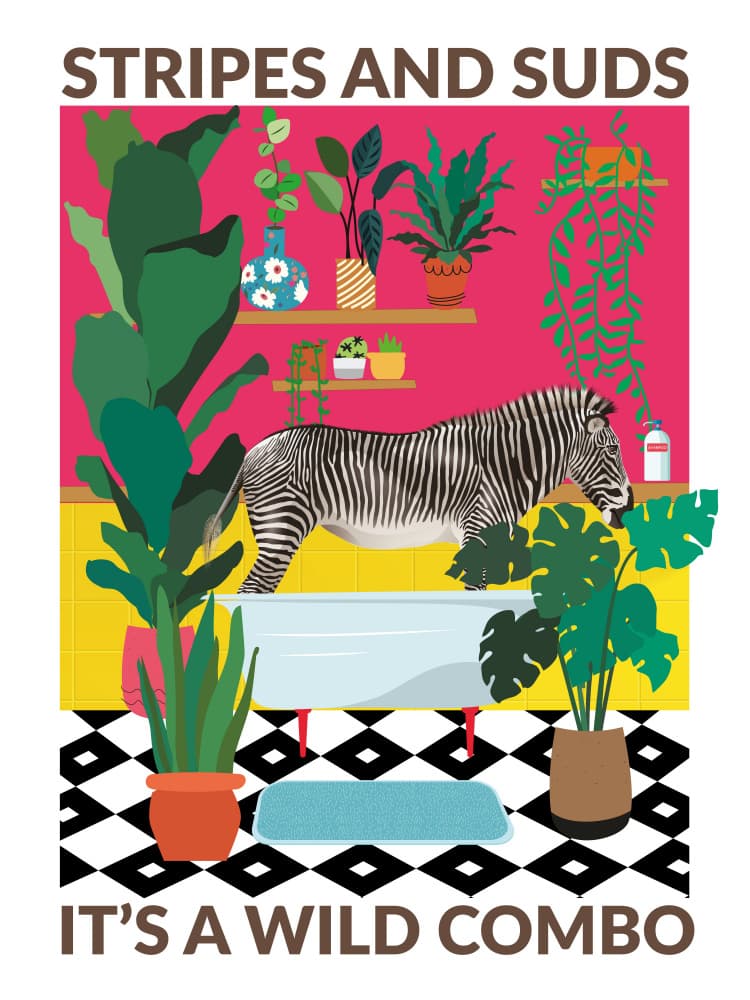 Quirky Zebra Bath by WallChart Art Studio — canvas wall art