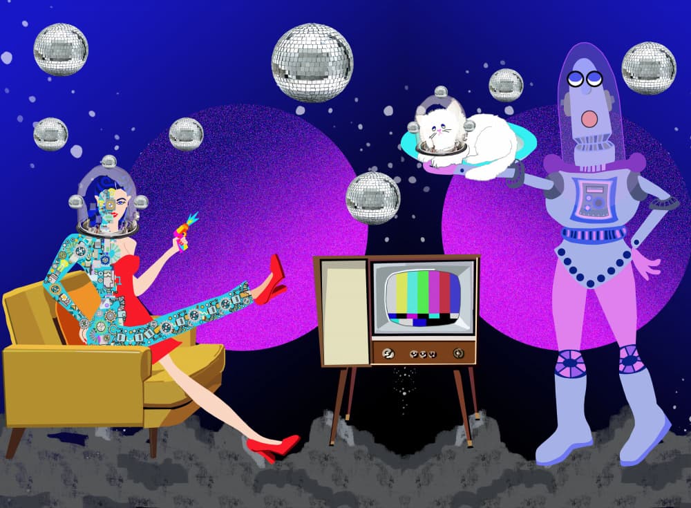 Cyborg Woman Disco Lounge by Lynnda Rakos — canvas wall art