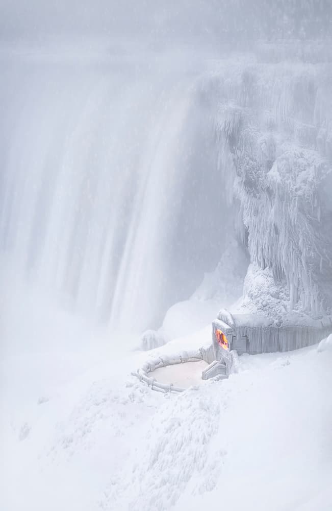 Frozen Waterfall Warm Glow by Larry Deng APA — canvas wall art
