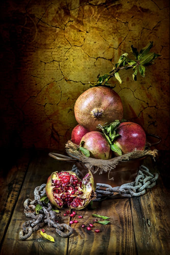Rustic Pomegranates Still Life by Felice Angelino — canvas wall art