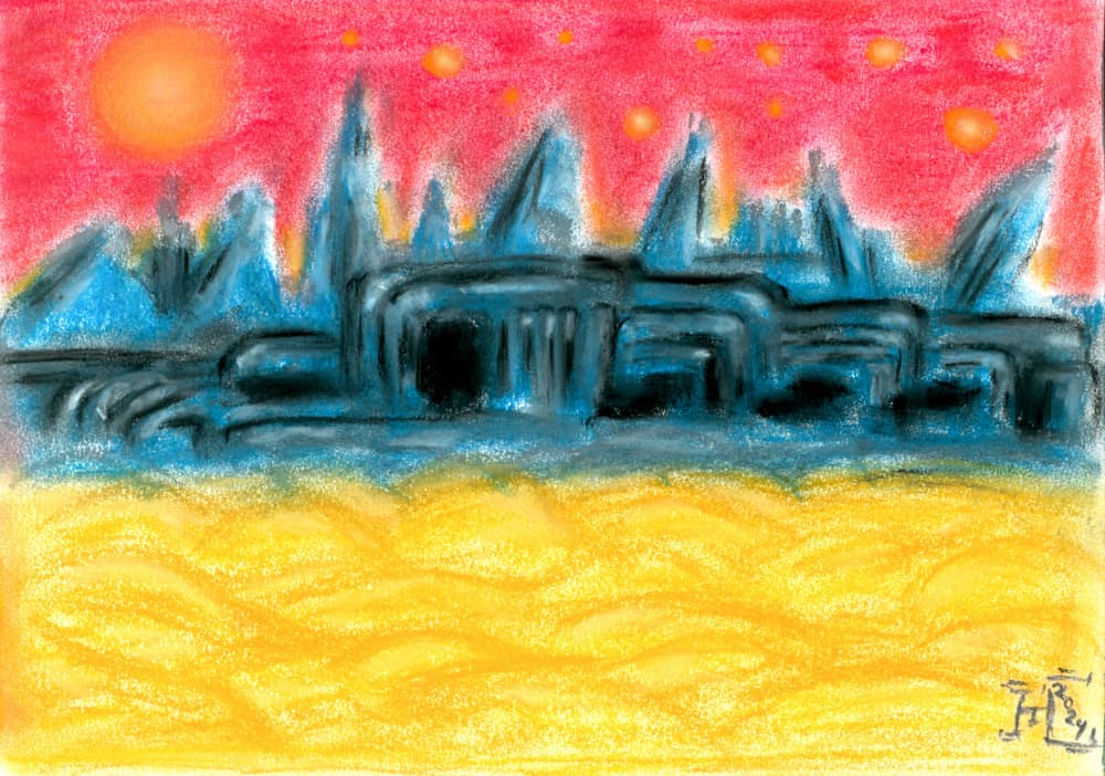 Alien City Sunset by Tim Hoinkis — canvas wall art