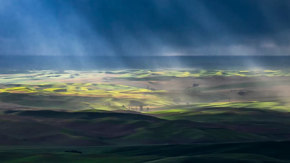 Rolling Hills Light Rays by Annie Poreider — canvas wall art