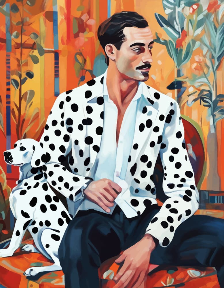 Dapper Man and Dalmatian by Uma Gokhale — canvas wall art