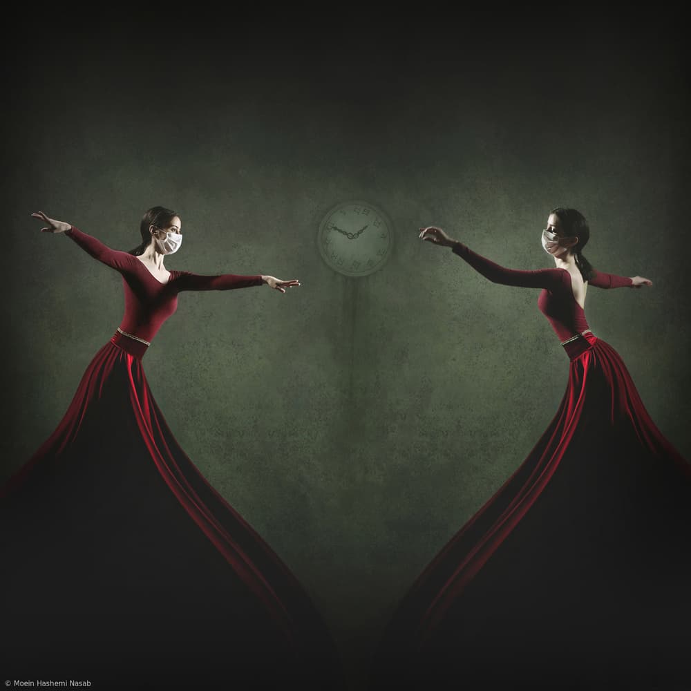 Masked Red Dancers by Moein Hasheminasab — canvas wall art