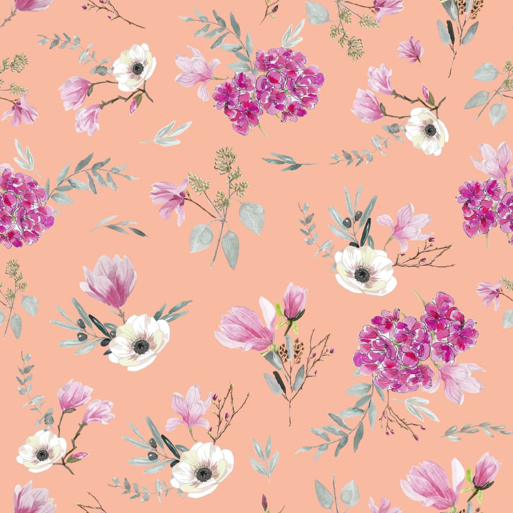 Floral Bouquets Pattern Coral and Pink by Anis Illustration — canvas wall art
