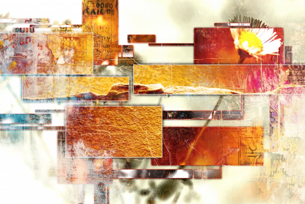 Golden Abstract Flower Collage by Rafal Kulik — canvas wall art