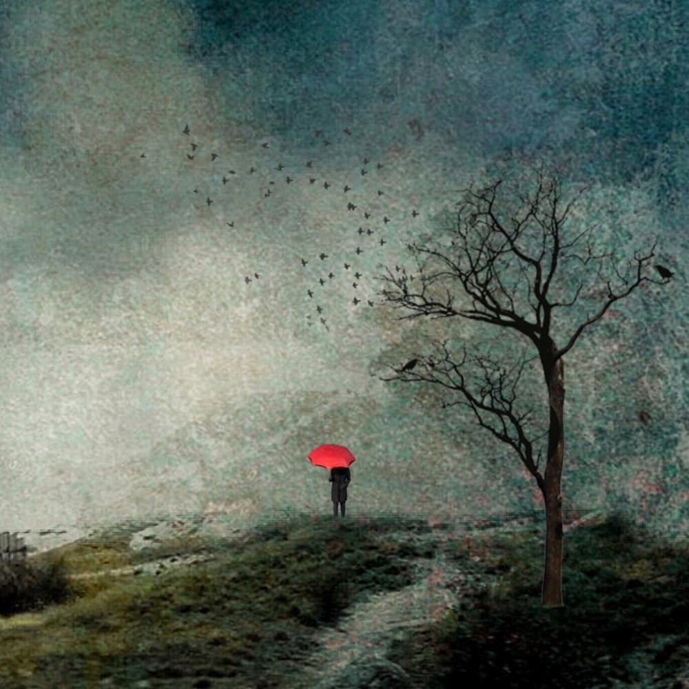 Red Umbrella Solitude by Lammakmak — canvas wall art