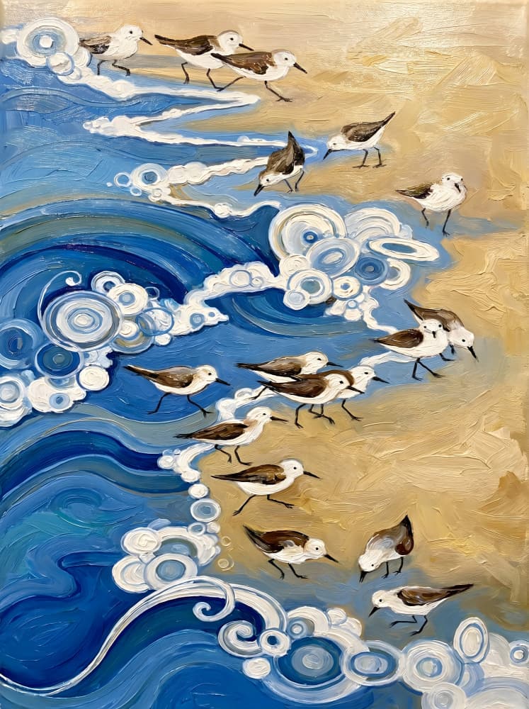 Coastal Birds and Waves by HUGO — canvas wall art