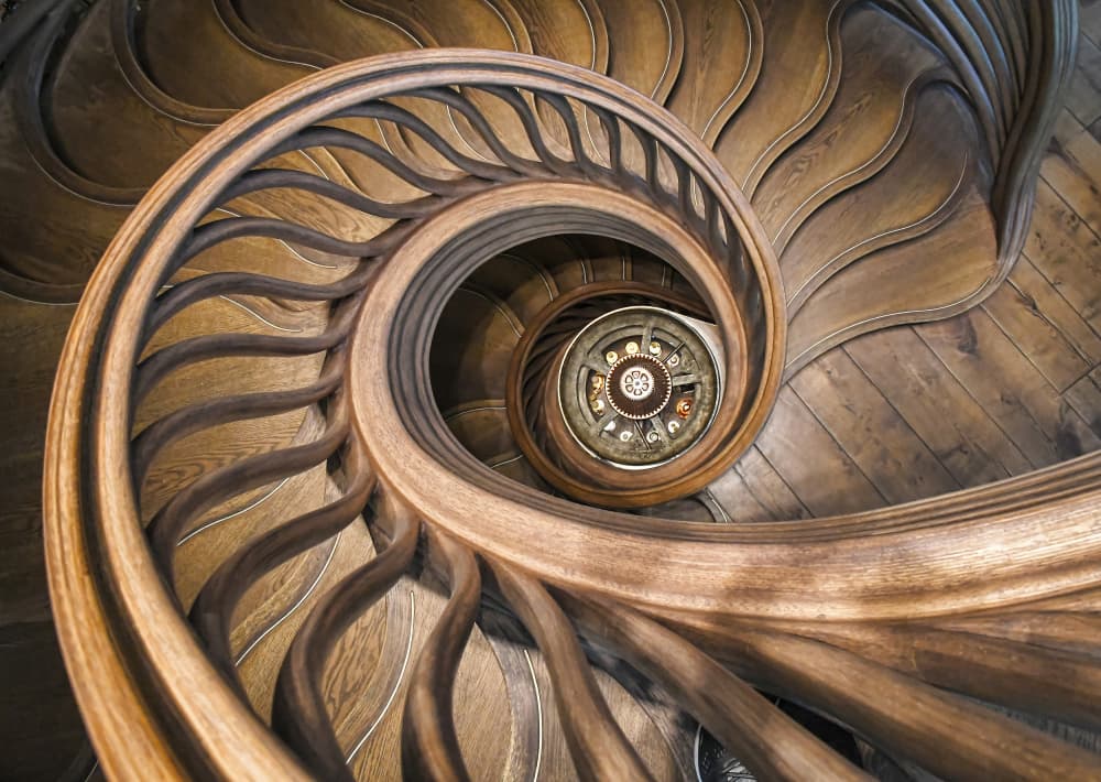 Curved Wooden Staircase by Renate Reichert — canvas wall art