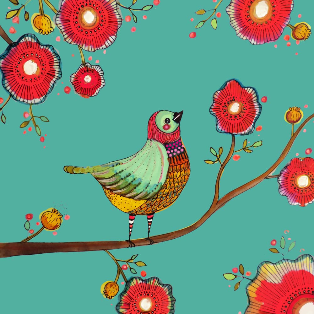 Whimsical Floral Bird by Sylvie Demers — canvas wall art