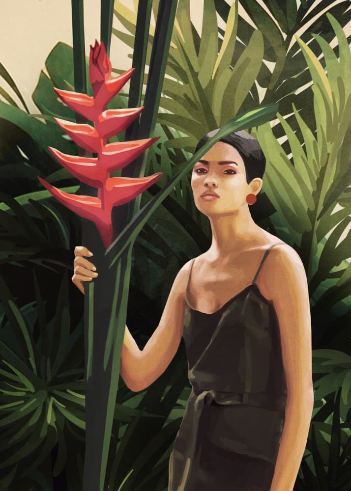 Tropical Woman Red Flower by Nadjaa — canvas wall art