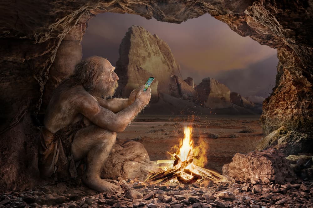 Caveman With Smartphone by Marcel Egger — canvas wall art