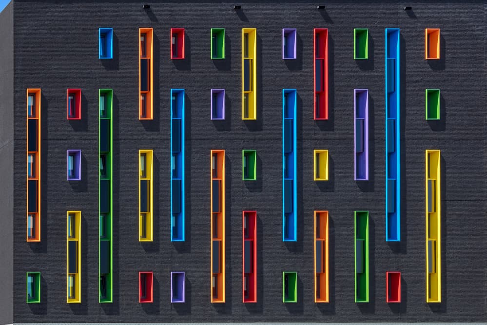 Colorful Geometric Facade by Theo Luycx — canvas wall art