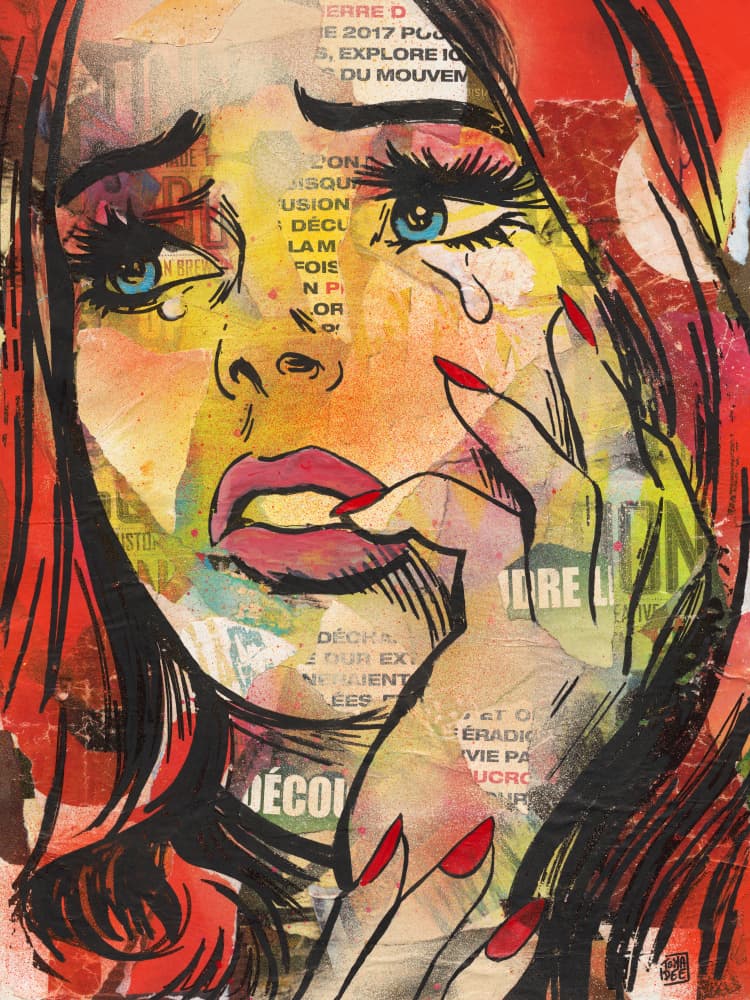 Crying Pop Art Woman by thomas chedeville — canvas wall art