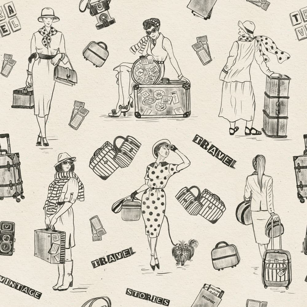 Vintage Travel Women by Olena Kovalova — canvas wall art