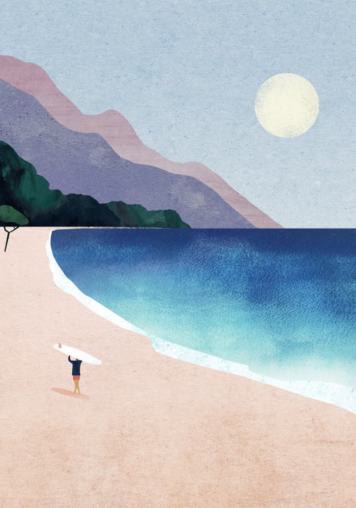 Peaceful Surfer Beach by longwayhome — canvas wall art