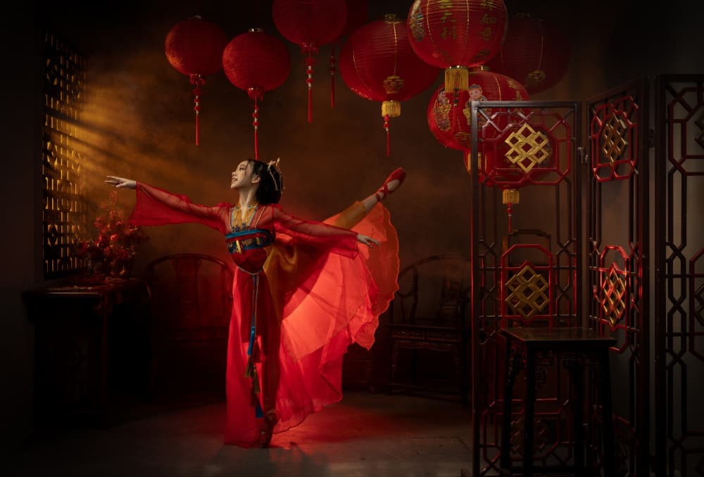 Elegant Red Lantern Dance by Sally Widjaja — canvas wall art