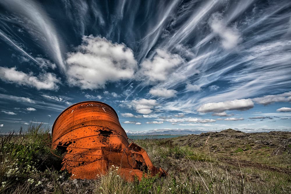 Orange Barrel Landscape by Þorsteinn H. Ingibergsson — canvas wall art