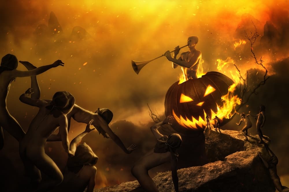 Fiery Pumpkin Summoning by Christophe Kiciak — canvas wall art