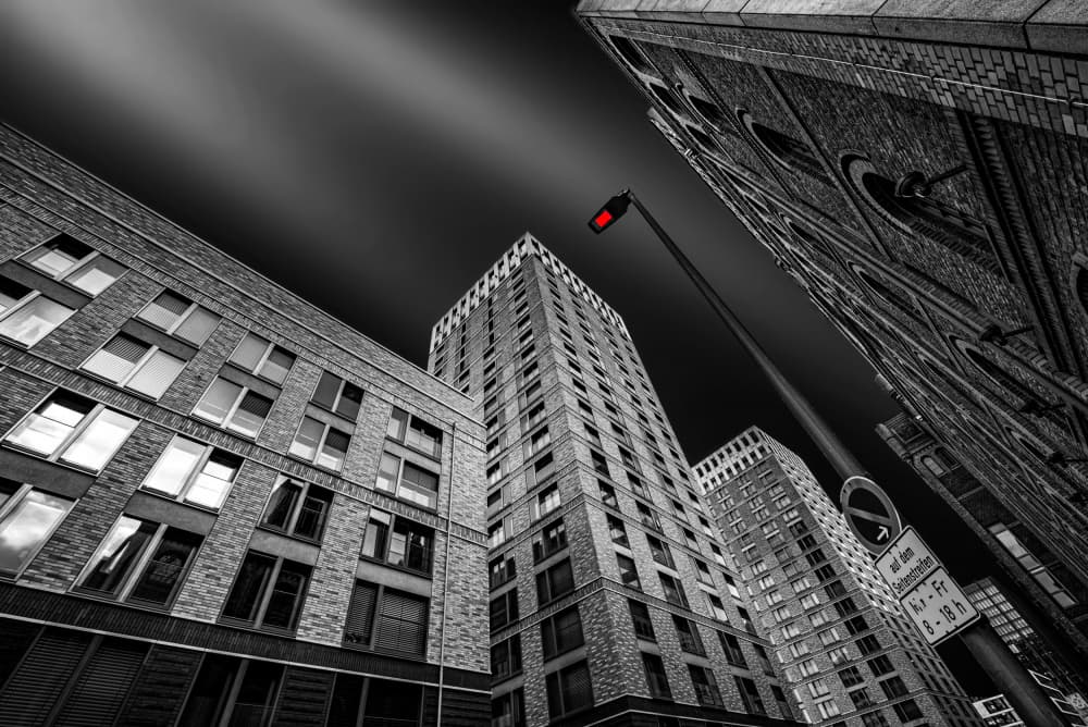 Dramatic City Red Light by Roland M Schwerdtfeger — canvas wall art