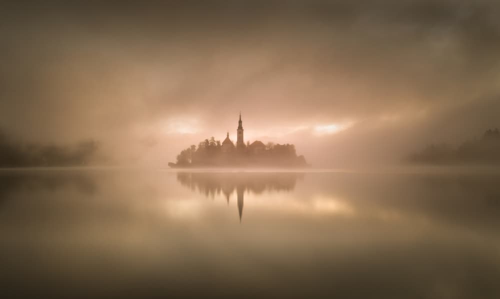 Misty Island Church Reflection by Kenneth-Wei Zeng — canvas wall art
