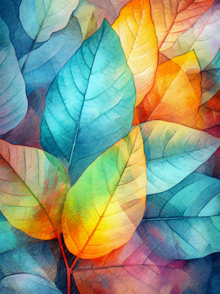Vibrant Watercolor Leaves by Justyna Jaszke — canvas wall art