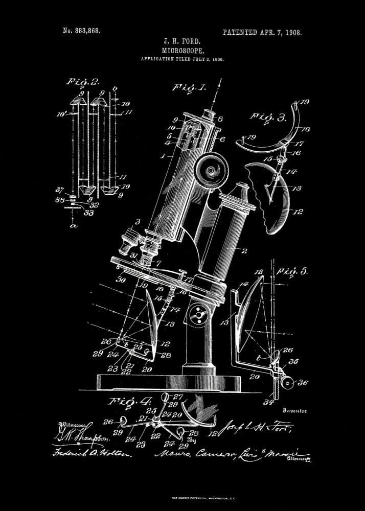 Vintage Microscope Patent by Andreas Magnusson — canvas wall art