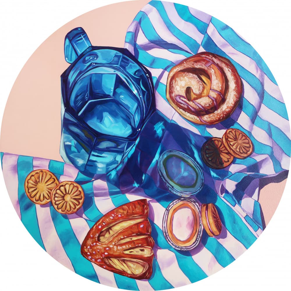 Blue Glass and Pastries by Anna Zdanowicz — canvas wall art
