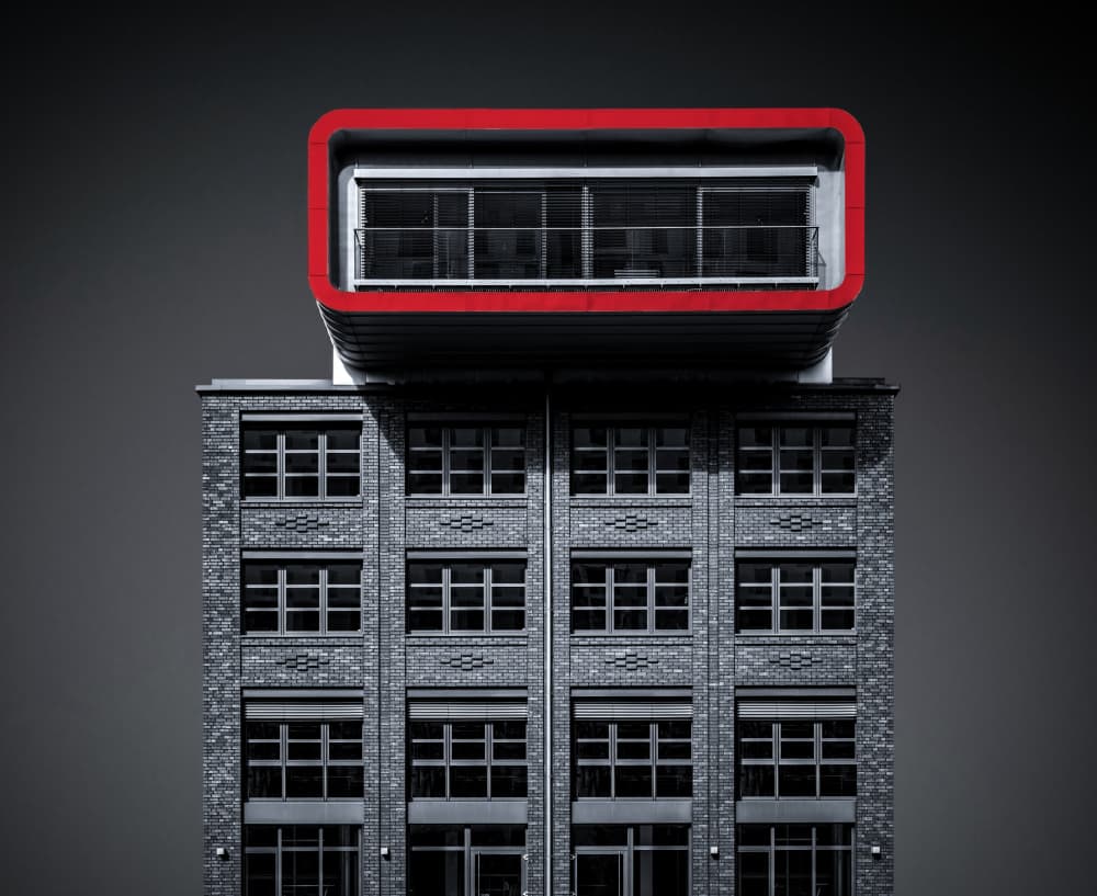 Modern Red Rooftop by Roland M Schwerdtfeger — canvas wall art