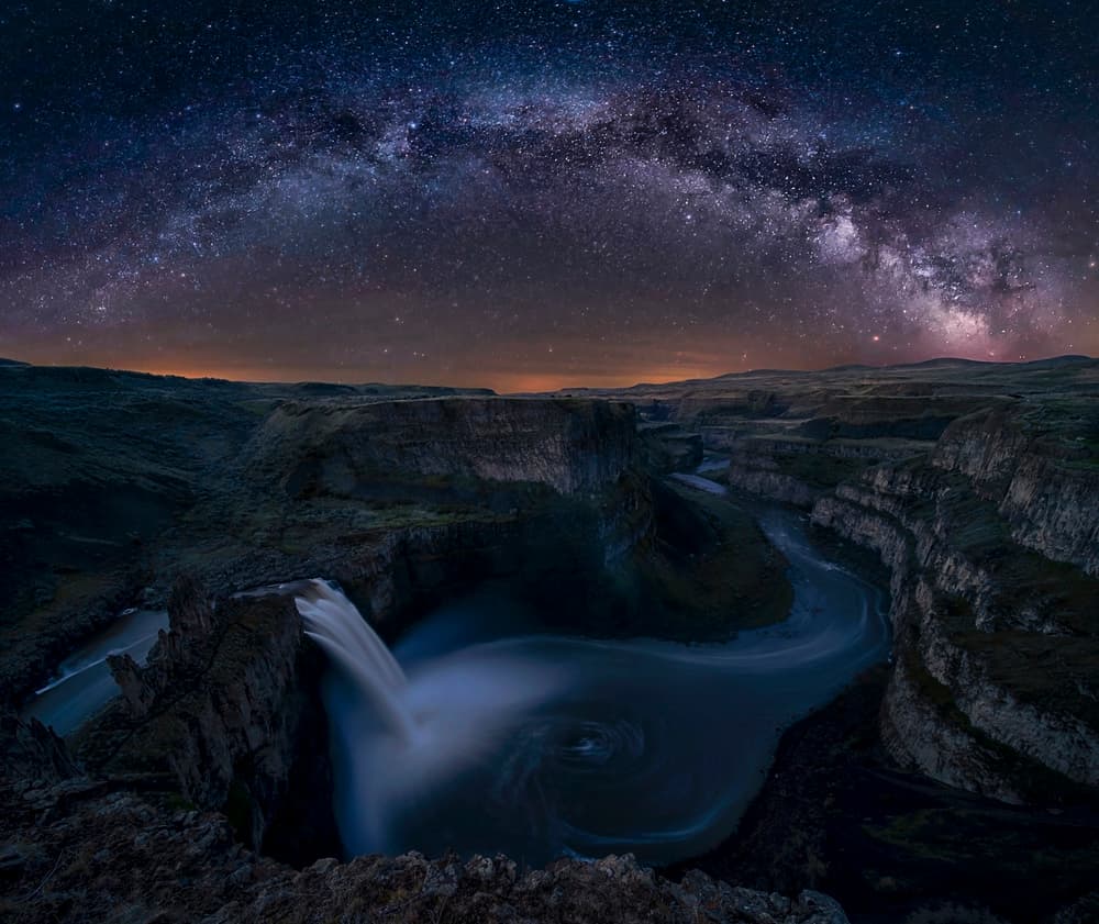 Milky Way Waterfall Canyon by Lydia Jacobs — canvas wall art